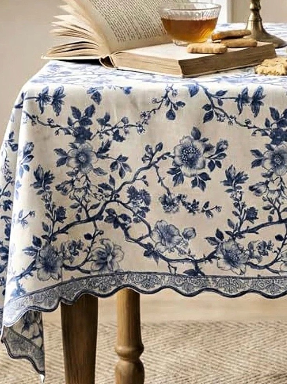 Blue & White Floral Tablecloth “58